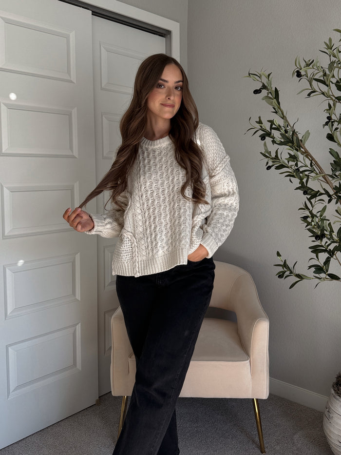 Stowe Braided Cable Knit Sweater (Ivory)