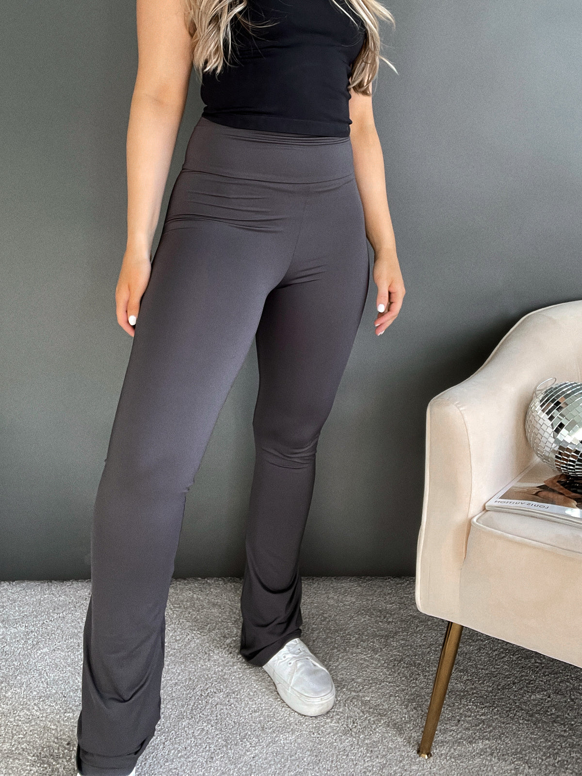 Women's High-Waisted Flare Yoga Pants Leggings Heather Gray Large